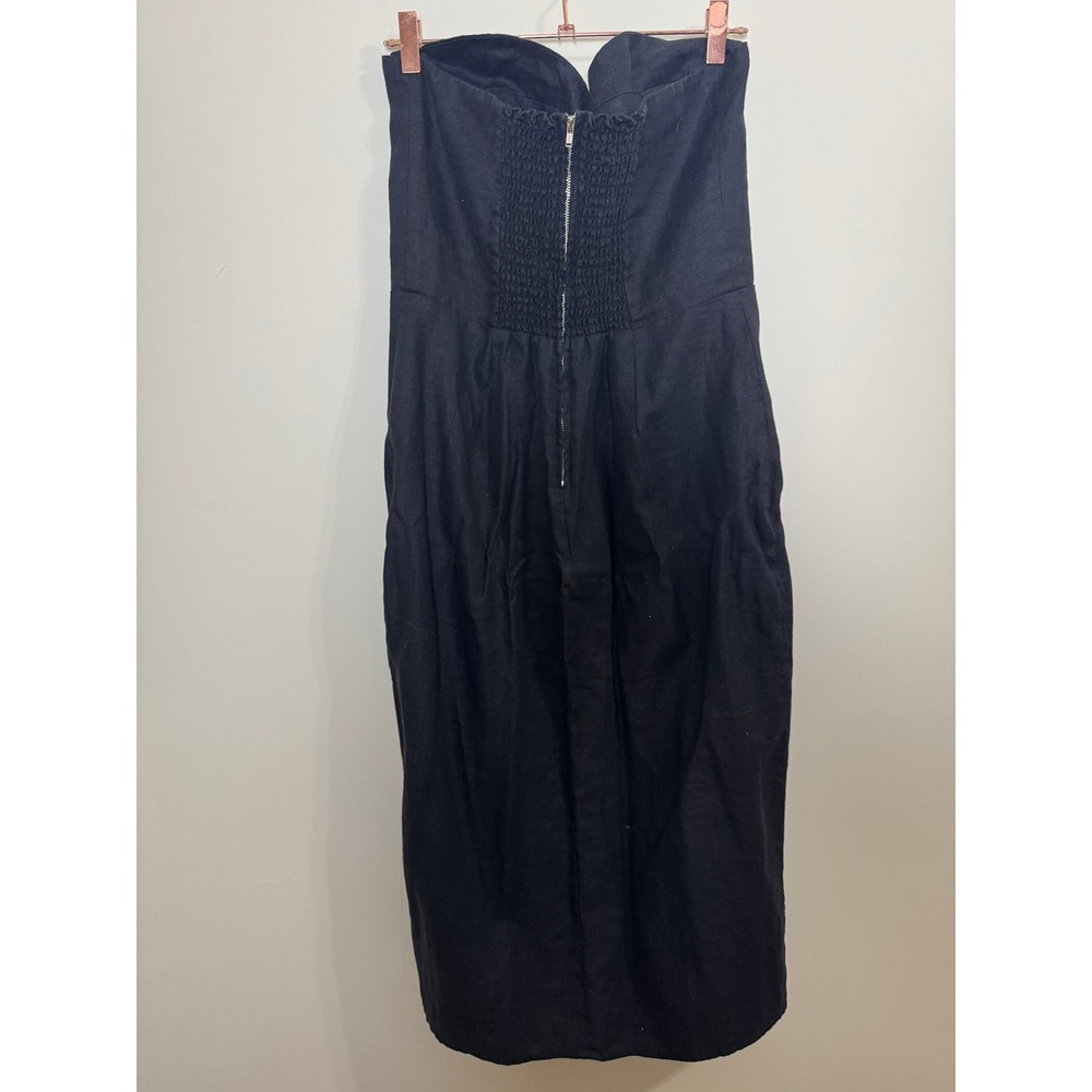 Reformation Black Linen Strapless Bustier Midi Dress with Front Slit - Picture 9 of 10
